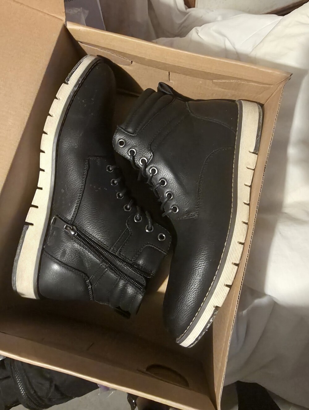 Steve Madden Black Lace-Up Ankle Boots with Cream Sole